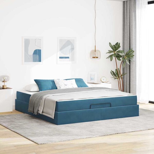 vidaXL Estrutura de cama com colch&atilde;o com colch&atilde;o 2 pcs Azul Veludo