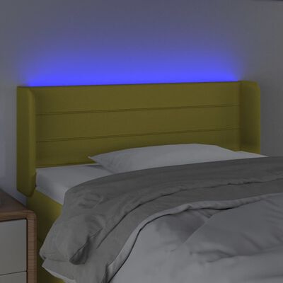 vidaXL Cabeceira de cama c/ luzes LED tecido 83x16x78/88 cm verde