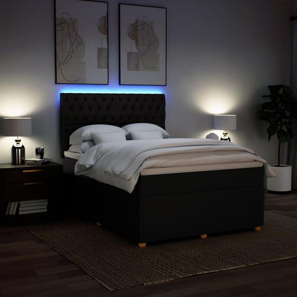 vidaXL Cama com molas/colch&atilde;o 160x200 cm tecido preto