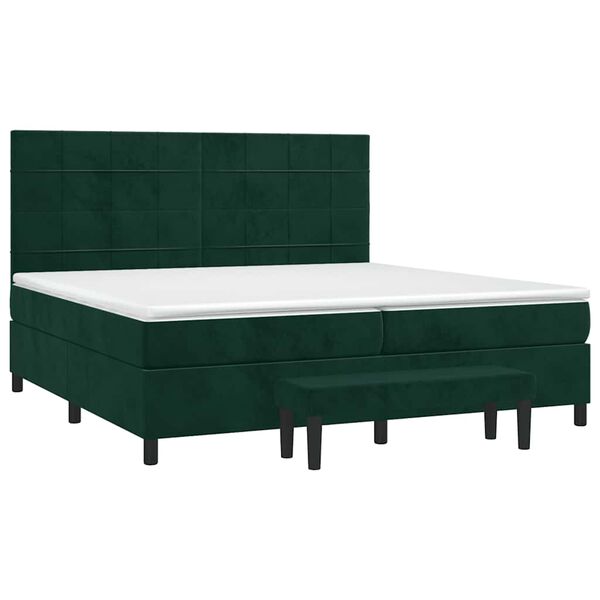 vidaXL Cama com molas/colch&atilde;o 200x200 cm veludo verde-escuro