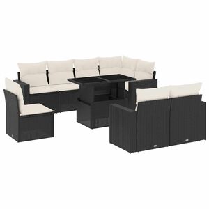 vidaXL 9 pcs conjunto de sof&aacute;s p/ jardim c/ almofad&otilde;es vime PE preto