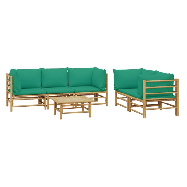 vidaXL 6 pcs conjunto lounge de jardim bambu c/ almofad&otilde;es verdes