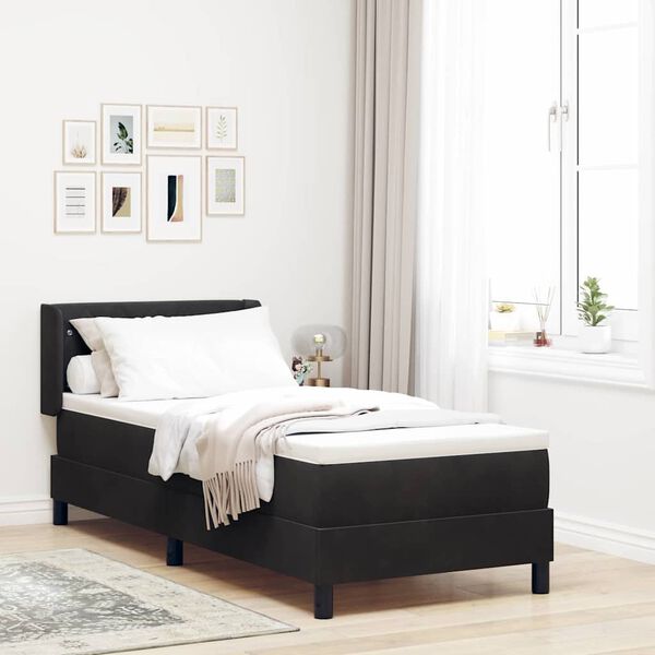 vidaXL Cama Box com colch&atilde;o com cabeceira Preto 200 x 80 cm Poli&eacute;ster