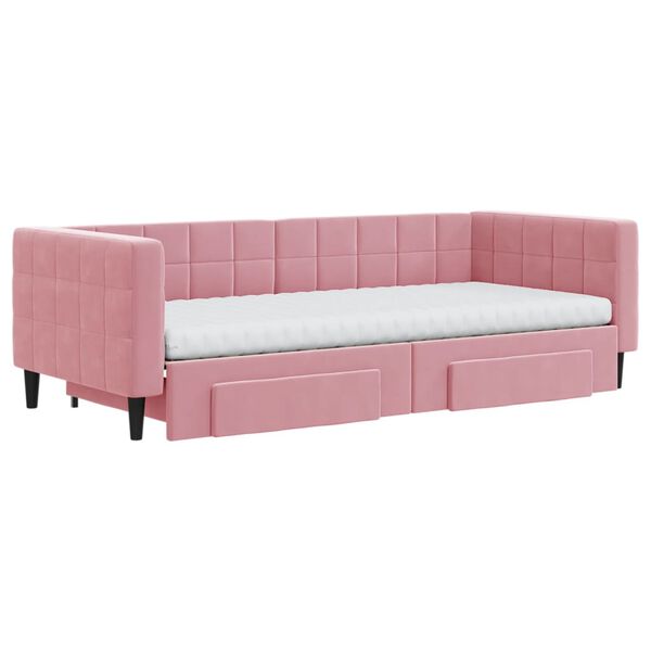 vidaXL Sofá-cama com gavetão e gavetas 90x200 cm veludo rosa