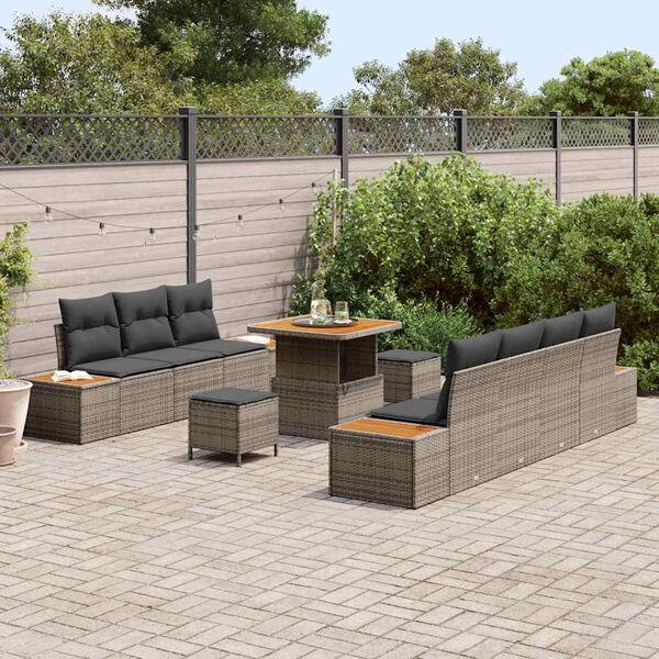 vidaXL Conjunto de Sof&aacute; de Jardim 10 pcs Cinzeto Rattan Sint&eacute;tico