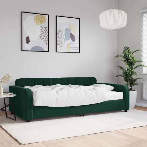 vidaXL Sof&aacute;-cama com colch&atilde;o 100x200 cm veludo verde-escuro