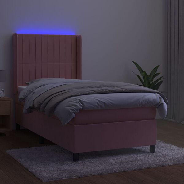 vidaXL Cama box spring c/ colch&atilde;o/LED 80x200 cm veludo rosa