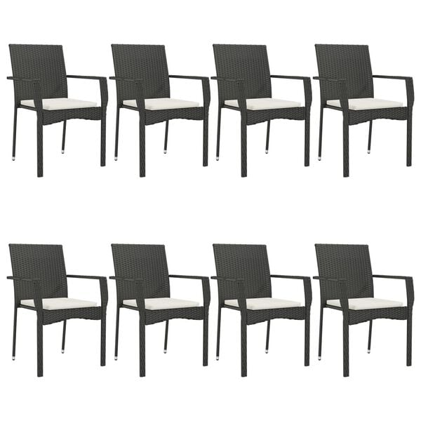 vidaXL 9 pcs conjunto de jantar p/ jardim c/ almofad&otilde;es vime PE preto