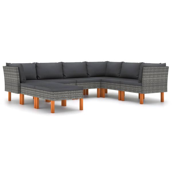 vidaXL 8 pcs conjunto lounge de jardim c/ almofad&otilde;es vime PE cinzento