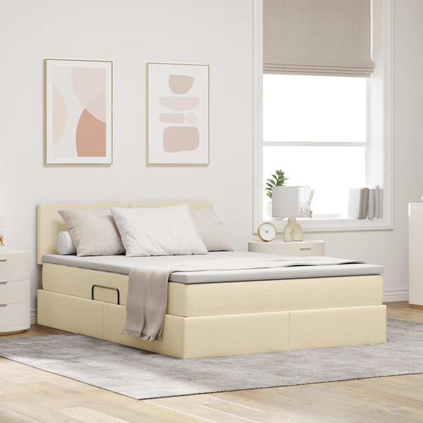 vidaXL Cama com arruma&ccedil;&atilde;o e colch&atilde;o com colch&atilde;o Creme 140 x 200 cm