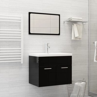 vidaXL Conj. de móveis de casa de banho contraplacado preto brilhante