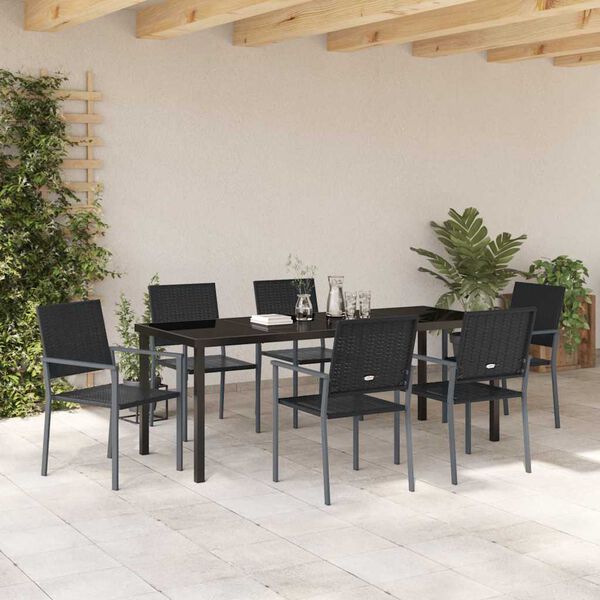vidaXL Conjunto de Jantar para Jardim 7 pcs Preto Rattan de PE
