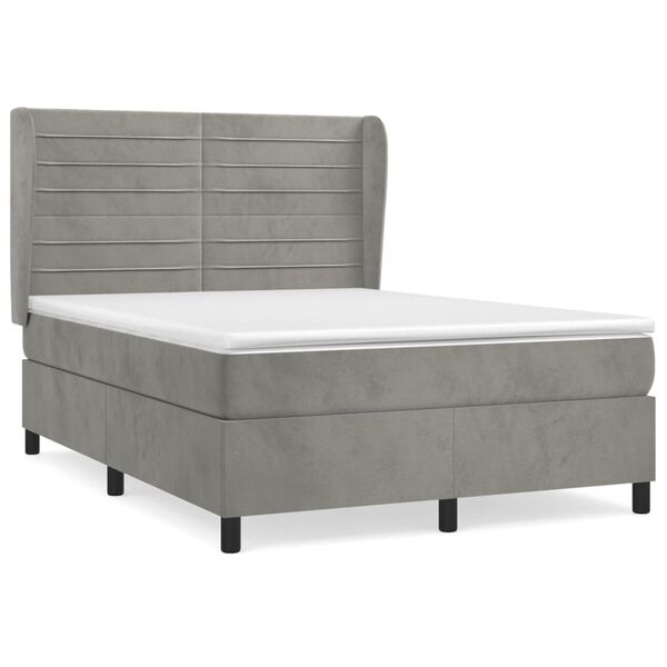 vidaXL Cama com molas/colch&atilde;o 140x190 cm veludo cinzento-claro