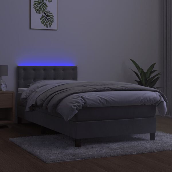 vidaXL Cama box spring c/ colch&atilde;o/LED 90x200 cm veludo cinzento-claro