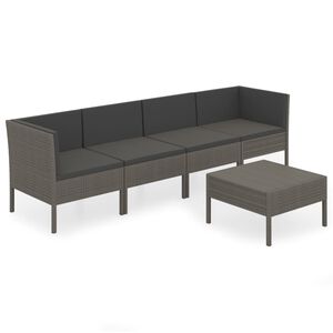vidaXL 5 pcs conjunto lounge de jardim c/ almofad&otilde;es vime PE cinzento
