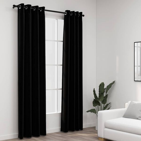 vidaXL Cortinas opacas aspeto linho c/ ilh&oacute;s 2 pcs 140x245 cm preto