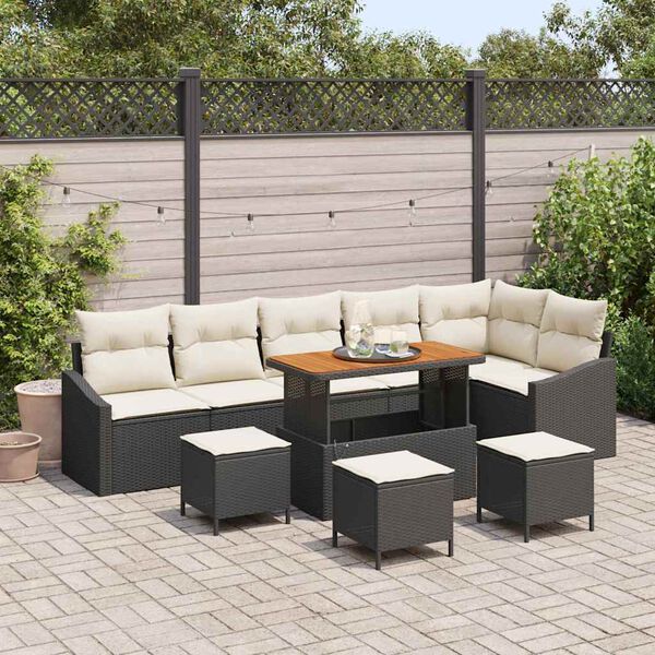 vidaXL Conjunto de Sof&aacute; de Jardim 10 pcs Preto Rattan Sint&eacute;tico