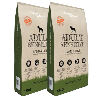 vidaXL Ração premium para cães Adult Sensitive Lam & Rice 2 pcs 30kg