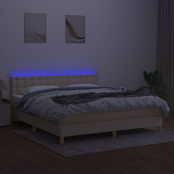 vidaXL Cama box spring c/ colch&atilde;o e LED 160x200 cm tecido cor creme
