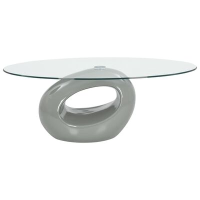vidaXL Mesa de centro com tampo de vidro oval cinzento brilhante