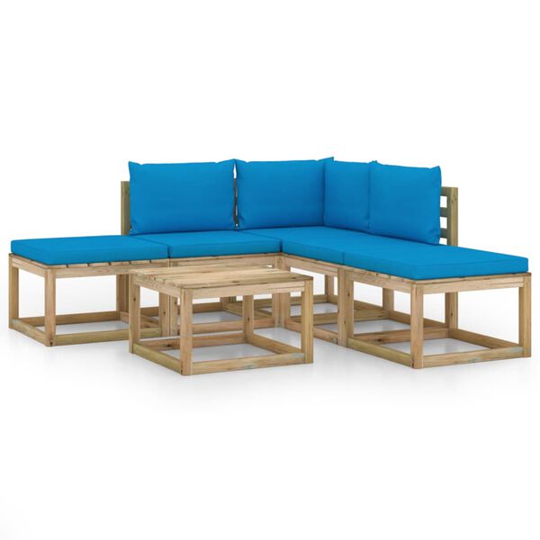 vidaXL 6 pcs conjunto lounge de jardim c/ almofad&otilde;es azuis