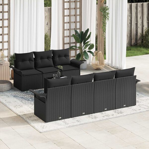 vidaXL Conjunto de Sof&aacute; de Jardim com almofada 8 pcs Preto vime PE