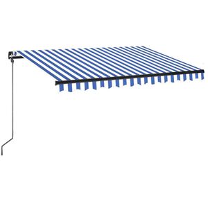 vidaXL Toldo retr&aacute;til manual com LED 350x250 cm azul e branco