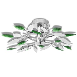 L&acirc;mpada teto com folhas de acr&iacute;lico e cristal branco & verde, 3 E14