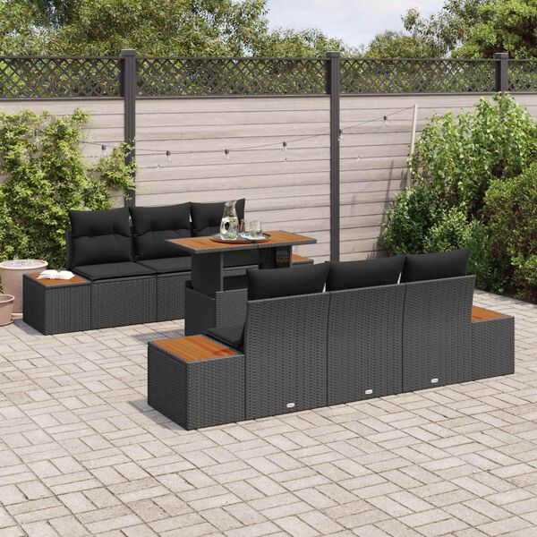 vidaXL Conjunto de Sof&aacute; de Jardim 7 pcs Preto Rattan Sint&eacute;tico