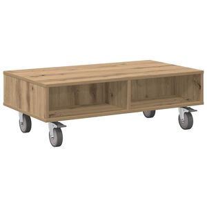 vidaXL Mesa Lateral com Rodas Carvalho Artesanal 90 x 50 x 30 cm