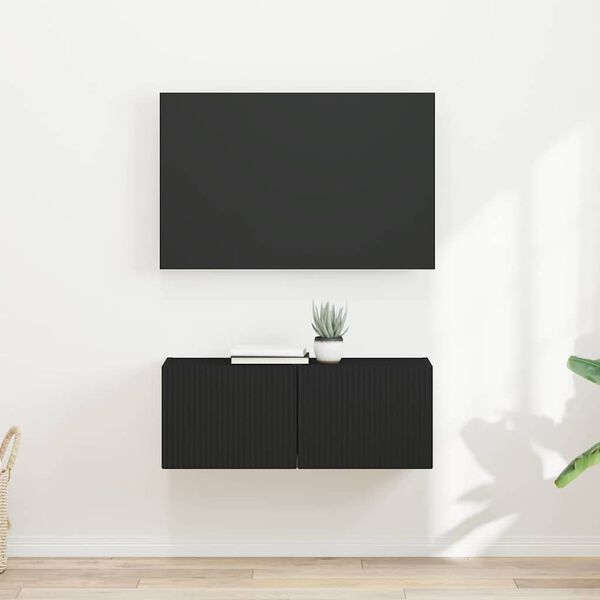 vidaXL Arm&aacute;rio de TV de Parede 2 pcs Preto 60 x 31 x 29.5 cm