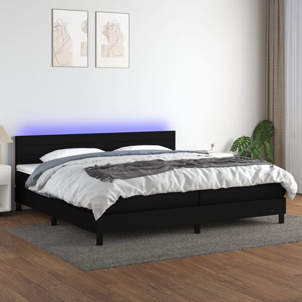 vidaXL Cama box spring c/ colch&atilde;o e LED 200x200 cm tecido preto