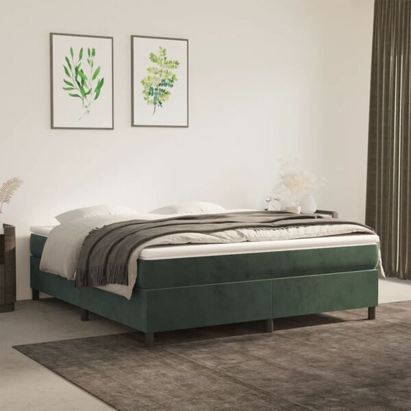 vidaXL Estrutura de cama com molas 160x200 cm veludo verde-escuro