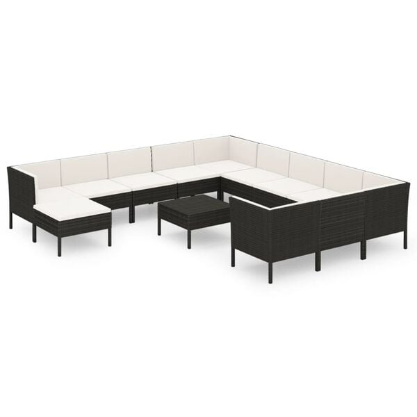 vidaXL 13 pcs conjunto lounge de jardim c/ almofad&otilde;es vime PE preto