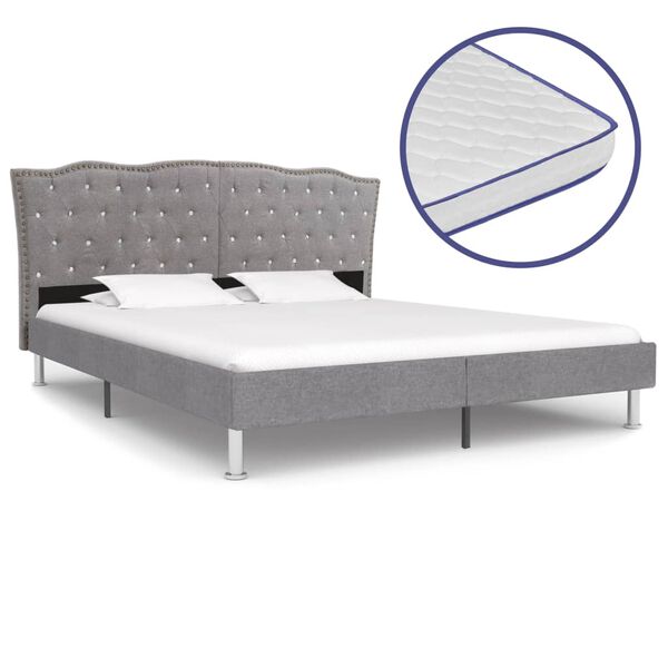 vidaXL Cama c/ colch&atilde;o espuma mem&oacute;ria 180x200cm tecido cinzento-claro