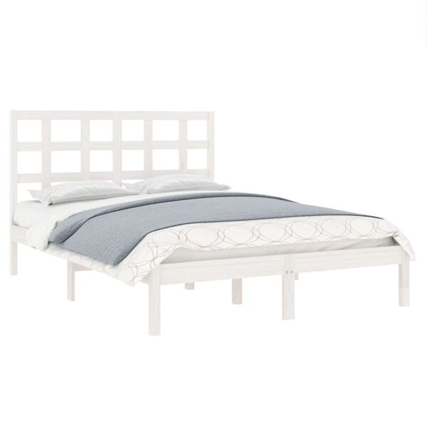 vidaXL Estrutura de cama casal 135x190 cm madeira maci&ccedil;a branco