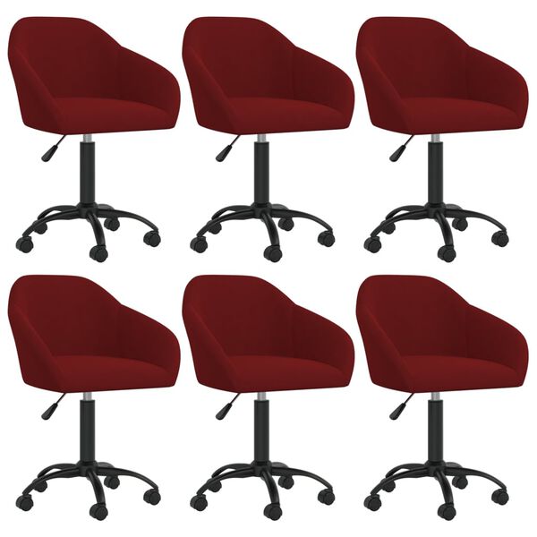 vidaXL Cadeiras de jantar girat&oacute;rias 6 pcs veludo vermelho tinto