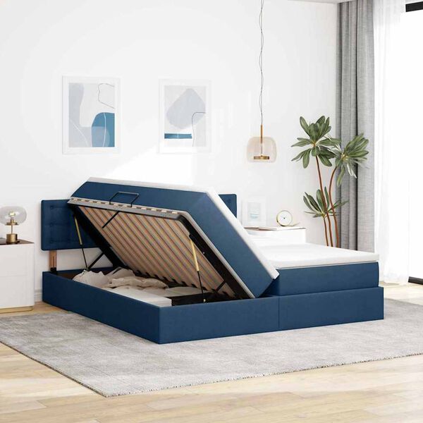 vidaXL Cama com Armazenamento Azul 180 x 200 cm Couro Sint&eacute;tico