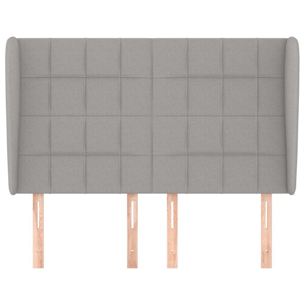 vidaXL Cabeceira de cama c/ abas tecido 147x23x118/128cm cinza-claro