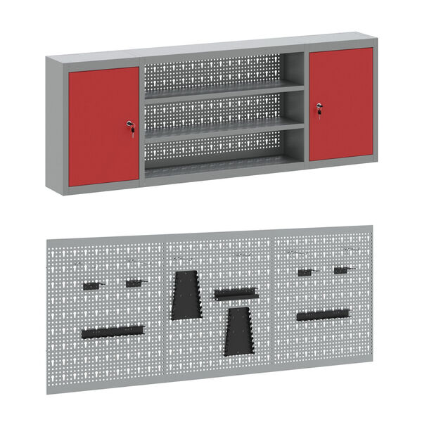 vidaXL Arm&aacute;rio de Trabalho com gaveta 7 pcs Vermelho 150 x 55 x 200 cm