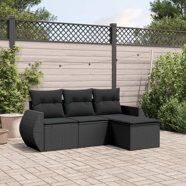 vidaXL 4 pcs conjunto de sof&aacute;s para jardim c/ almofad&otilde;es vime PE preto