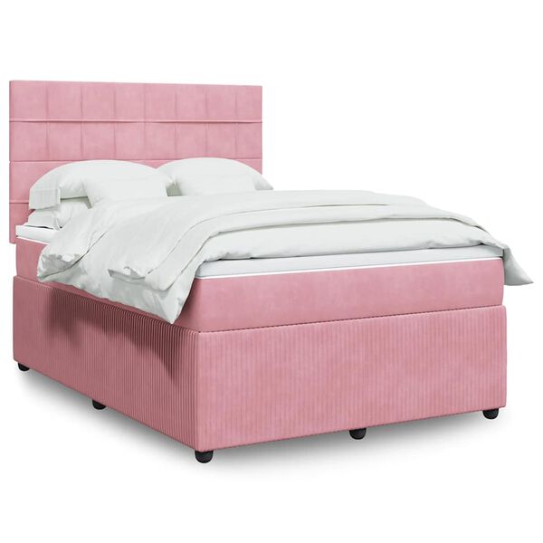 vidaXL Cama com molas/colch&atilde;o 140x200 cm veludo rosa