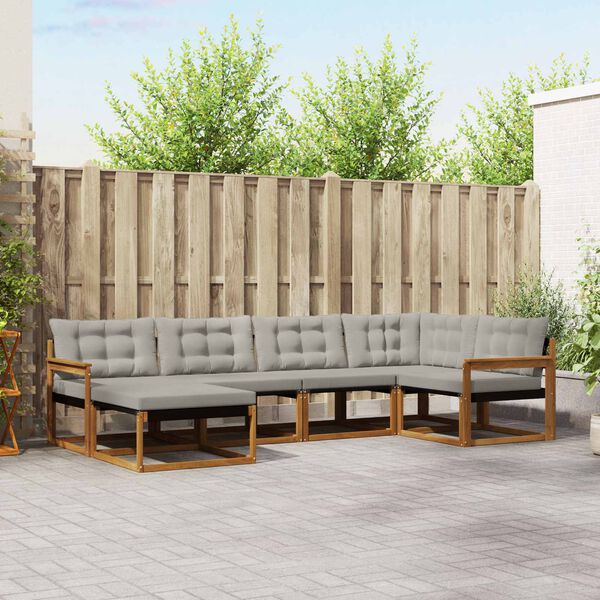 vidaXL Conjunto de Sof&aacute;s para Exterior 6 pcs Cinza Natural e Claro