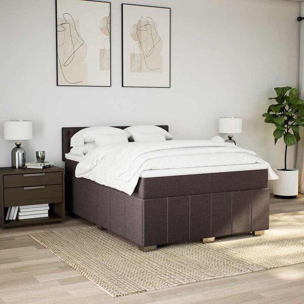 vidaXL Cama com molas/colch&atilde;o 140x190 cm tecido castanho-escuro
