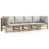vidaXL 4 pcs conj. lounge de jardim bambu c/ almofad&otilde;es cinzento-claro