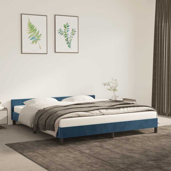 vidaXL Estrutura de cama sem colch&atilde;o 180x200 cm veludo azul-escuro