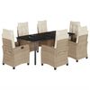 vidaXL 7 pcs conjunto de jantar p/ jardim com almofad&otilde;es vime PE bege