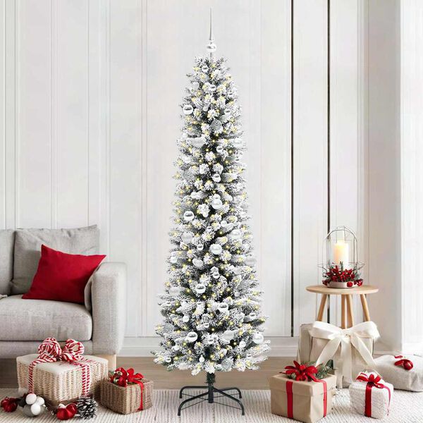 vidaXL &Aacute;rvore de Natal Artificial Branco 210 cm PVC, Metal e Pl&aacute;stico