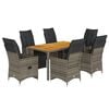 vidaXL 7 pcs conjunto bistr&ocirc; de jardim c/ almofad&otilde;es vime PE cinza
