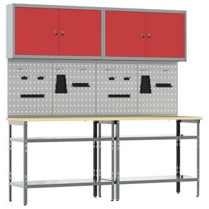 vidaXL Conjunto de bancada de trabalho 8 unid. Vermelho e Cinza